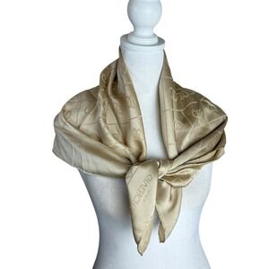 Vintage Givenchy Paris Silk Scarf Square Logo Beige Luxury Accessory Rolled Hem
